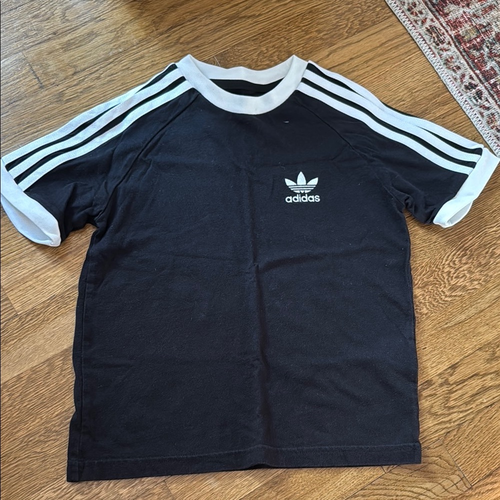 Adidas Kids Black and White Striped Tee